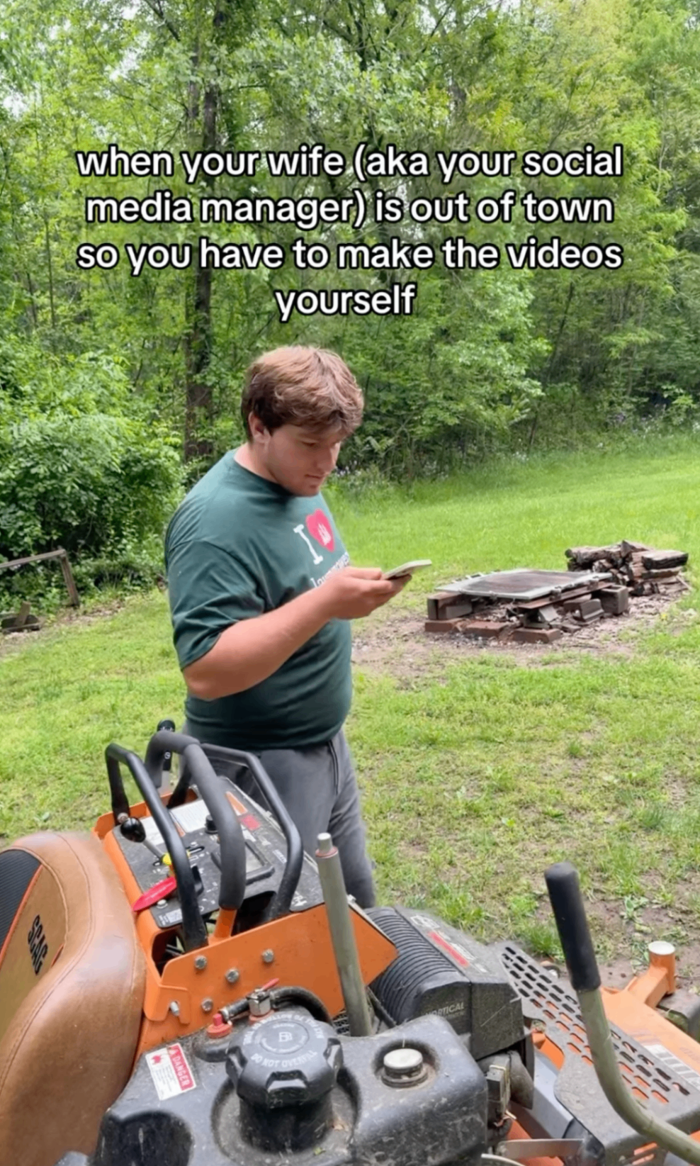 Behind-the-scenes Garlandscapes reel filming beside a mower